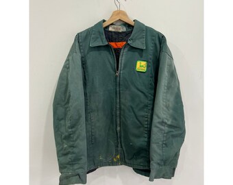 Vintage John Deere Forest Green Sun Faded Workwear Jacket