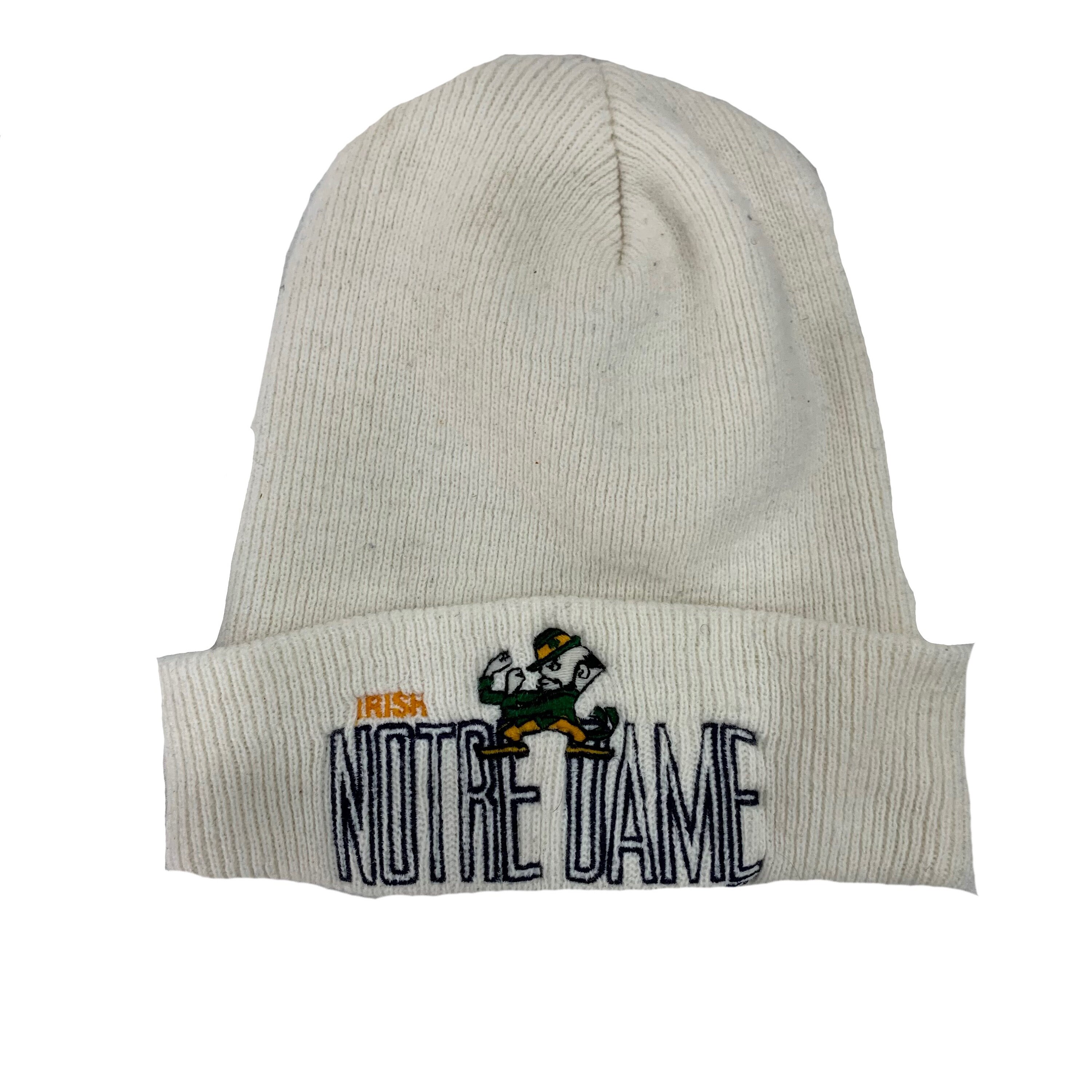 Vintage Notre Dame Beanie Hat 90s White 