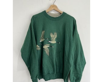 Vintage Forest Green Flying Birds Sweater sweatshirt geese