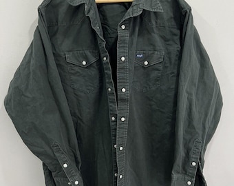 Camisa vintage Wrangler Pearl con botones a presión, color oliva, talla XXL