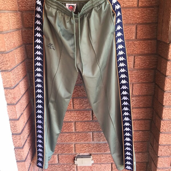 Mens Kappa Track Pants Army Green Large Vintage