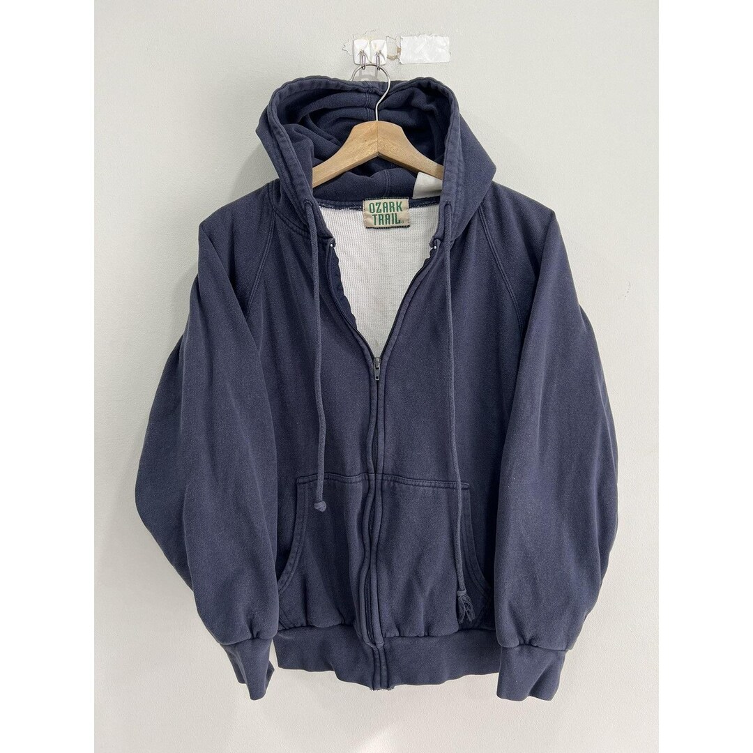 Vintage 90s Thermal Lined Hoodie Sweater Sweatshirt Zip up S