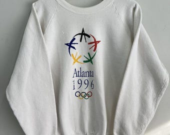 Sweat Vintage Hanes – Jeux Olympiques Atlanta 1996 – Taille M, Noir, Col Rond – Neuf Avec étiquette