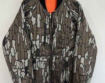 Chaqueta vintage de camuflaje de árboles reales, roble musgoso, talla universitaria XXL