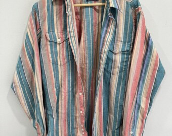 Botonadora de botones para camisa a rayas de corte vaquero vintage Wrangler