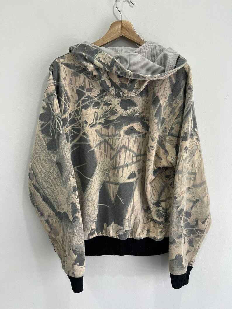 Vtg Camo Real Tree Mossy Oaks Thrashed Thermal Hoodie zip image 3
