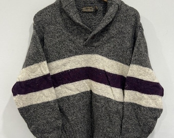 Suéter de punto vintage Eddie Bauer con cuello chal y rayas