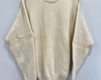Vintage LL Bean Knit Sweater Cream Made In Usa L