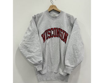 Vintage Wisconsin Spellout Pullover Sweater arch