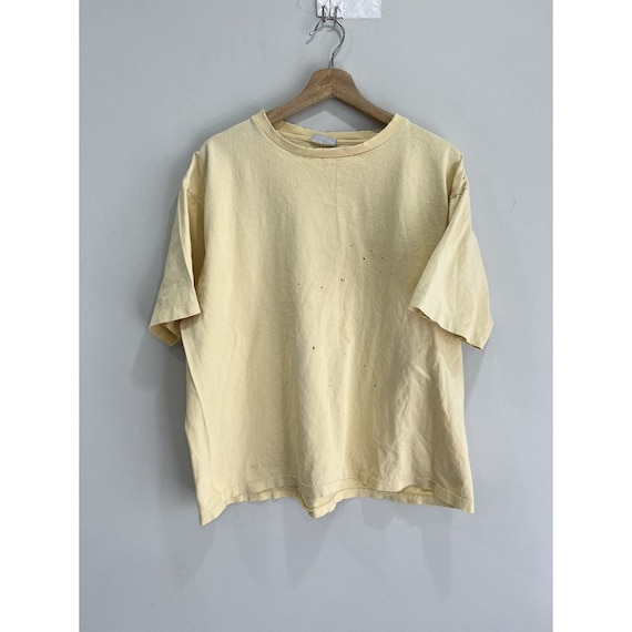 Vintage 90s Blank Yellow Tee Shirt Thrashed sun f… - image 1