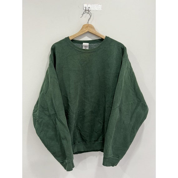 Vintage 90s Forest Green Heavy Duty Blank Sweater… - image 1