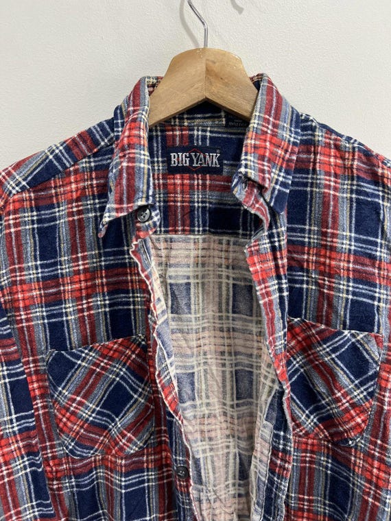 Vintage 80s Big Yank Plaid Flannel Shirt Button up Red Blue - Etsy