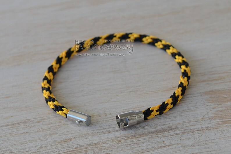 Yellow black kumihimo bracelet Japanese friendship bracelet Bee stripes braided bracelet with magnet clasp Custom size wrap cord bracelet