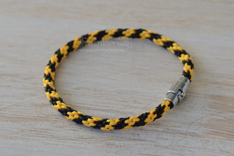 Yellow black kumihimo bracelet Japanese friendship bracelet Bee stripes braided bracelet with magnet clasp Custom size wrap cord bracelet