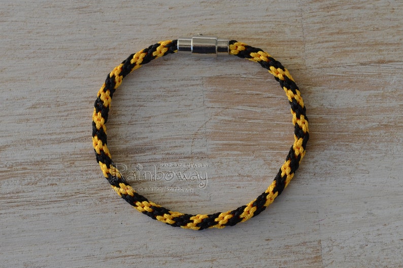 Yellow black kumihimo bracelet Japanese friendship bracelet Bee stripes braided bracelet with magnet clasp Custom size wrap cord bracelet