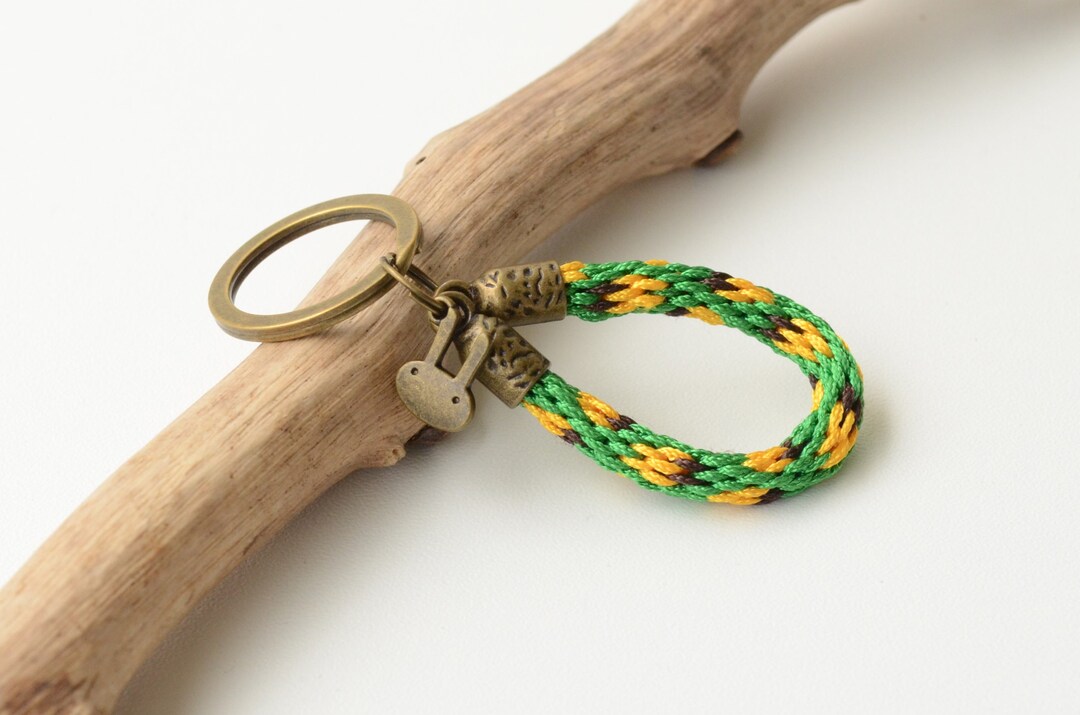 Keychain Rope Green Green Yellow Braided Keychain Loop Bronze Key Ring With Kumihimo Cord ...