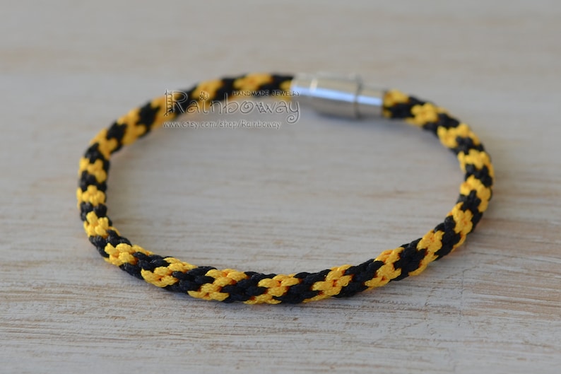 Yellow black kumihimo bracelet Japanese friendship bracelet Bee stripes braided bracelet with magnet clasp Custom size wrap cord bracelet