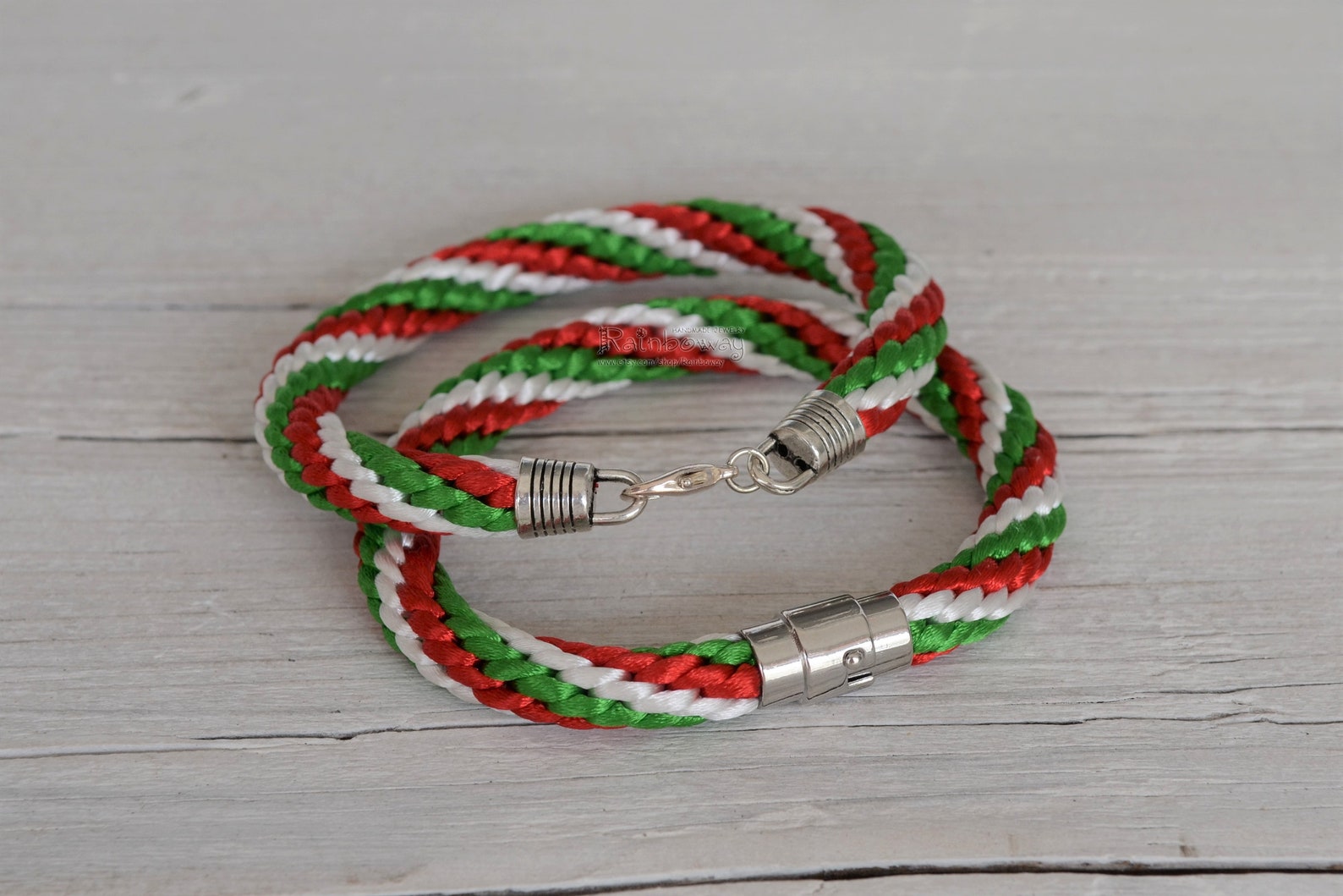 Italian Flag Bracelet 10 Mm Friendship Bracelet White Green Etsy