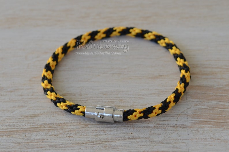 Yellow black kumihimo bracelet Japanese friendship bracelet Bee stripes braided bracelet with magnet clasp Custom size wrap cord bracelet