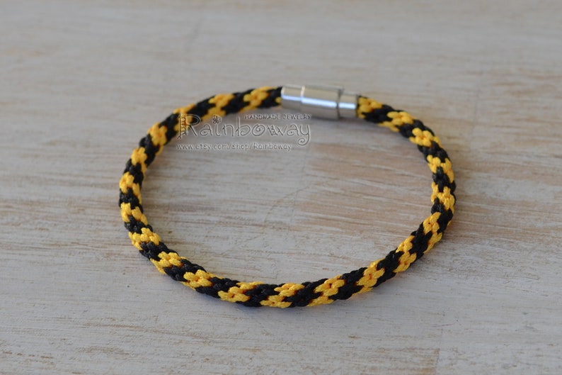Yellow black kumihimo bracelet Japanese friendship bracelet Bee stripes braided bracelet with magnet clasp Custom size wrap cord bracelet
