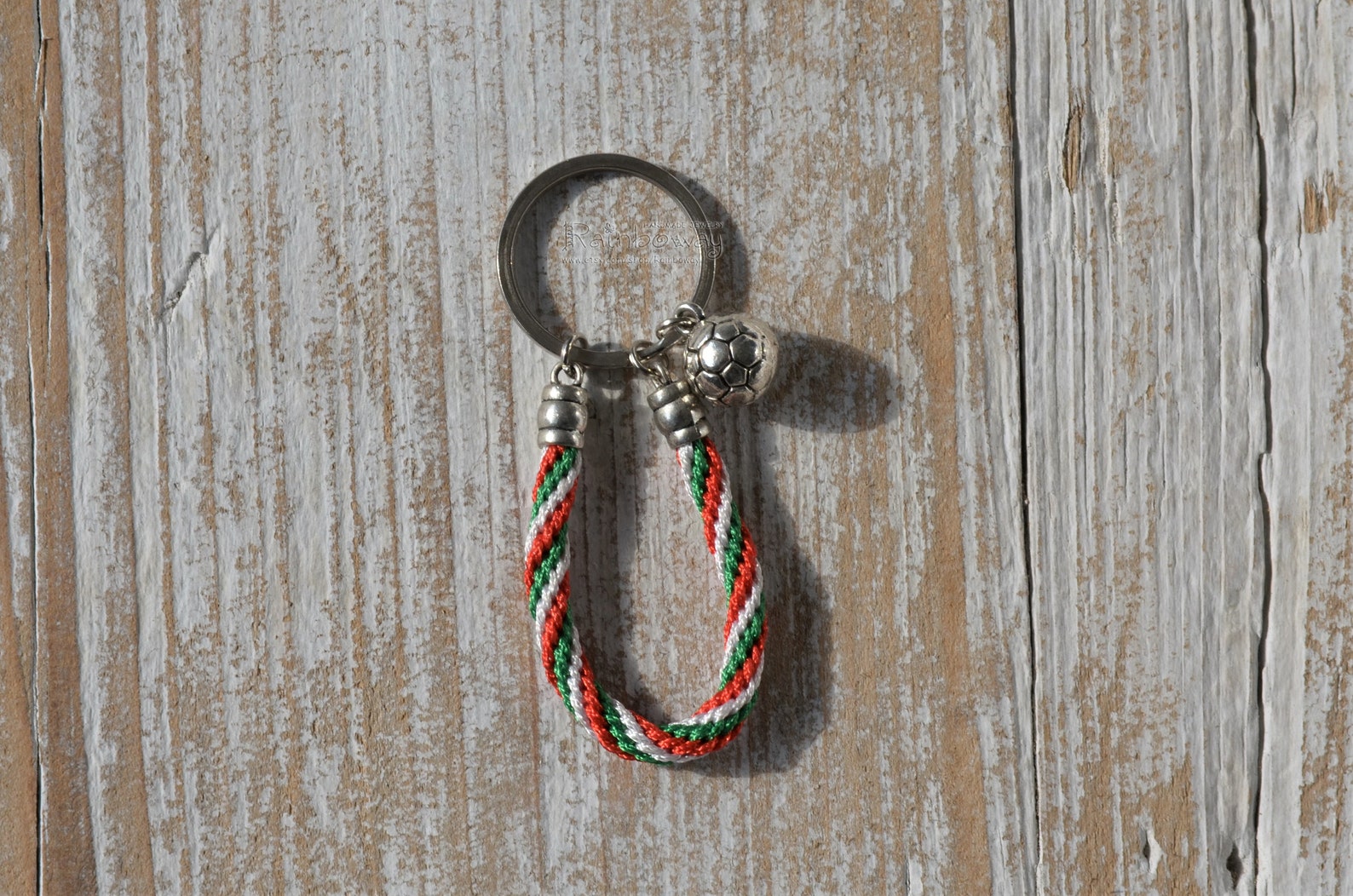 Italian flag keychain Red green white braided keychain loop Etsy