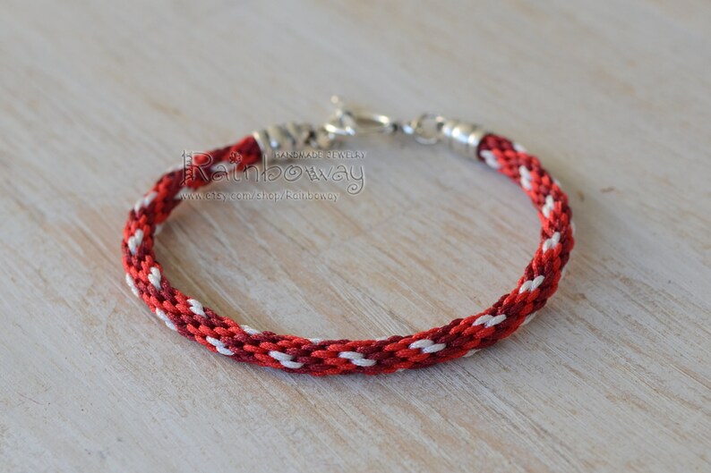 Red white friendship bracelet Kumihimo cord bracelet with toggle clasp Wine red braided cord bracelet Japanese friendship wrap bracelet