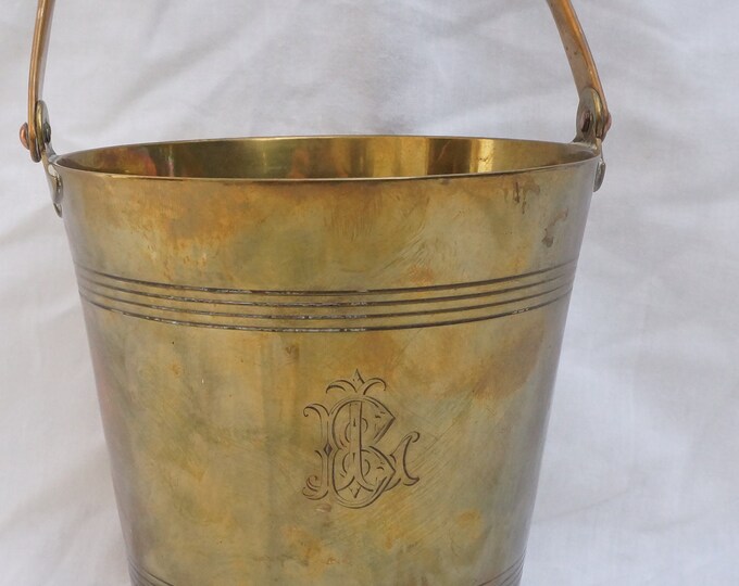 Vintage Brass Ice Bucket With an Engraved Coat of Arms Etsy