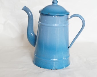 French vintage enamel blue coffee pot