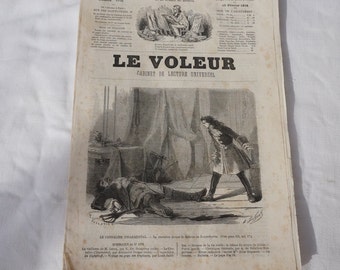 Antike vintage französische Zeitung 15. Februar 1878 "le Voleur", Zeitungspapier 19. Jahrhundert, Pope Pie IX Lithographie