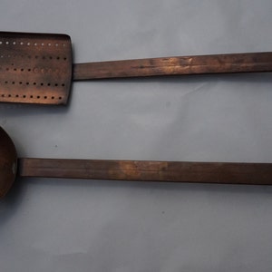 Vintage copper set, a ladle and a strainer, 1900s