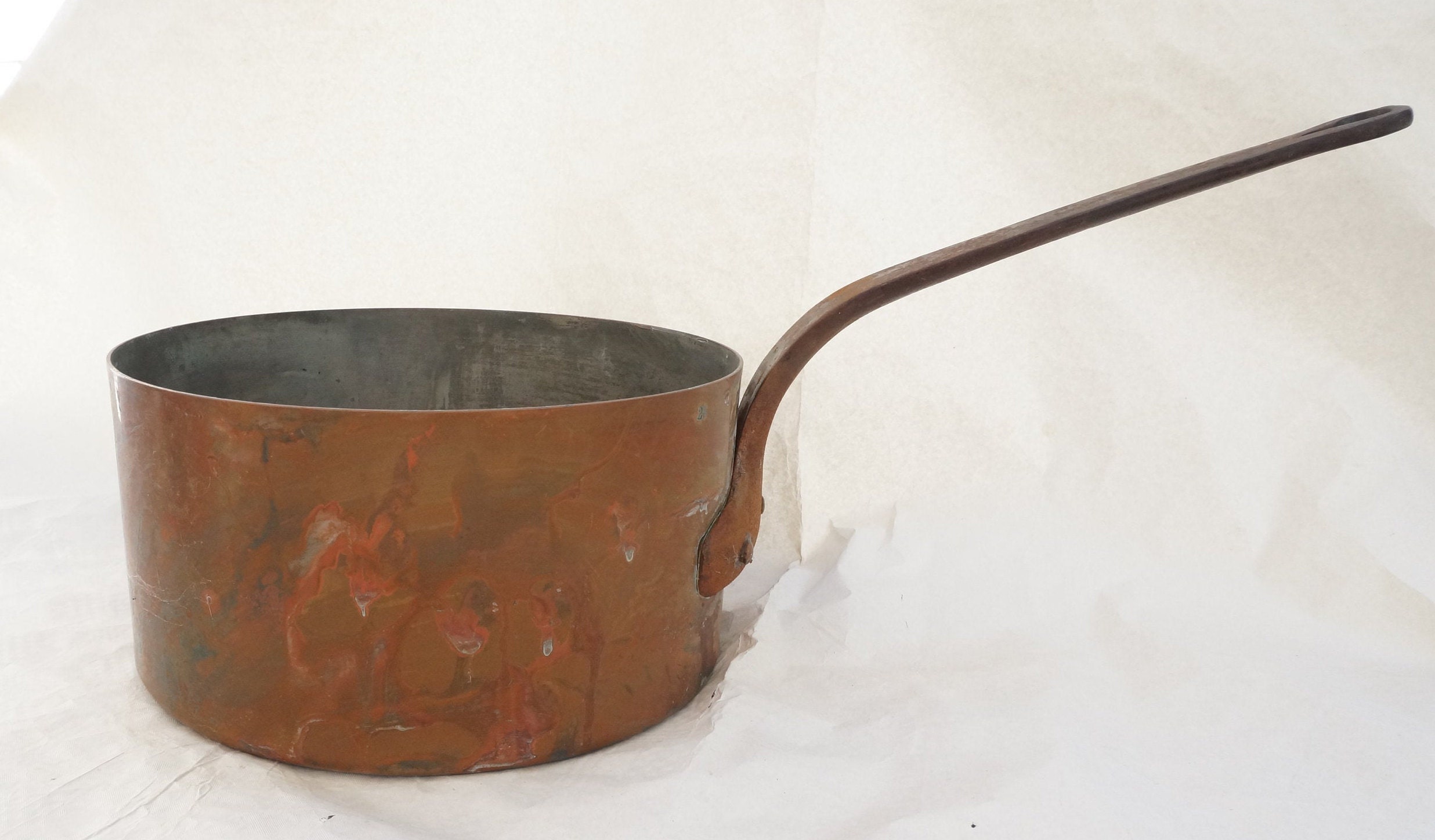 特大ヴィンテージ銅鍋：フランスの素朴なキッチンデコレーション