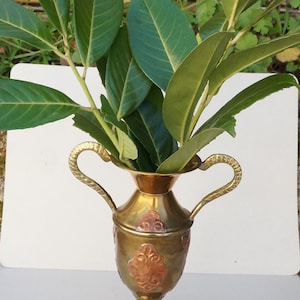 French Vintage Brass And Copper Vase, Amphora Shaped Vase,  ,Vintage Yellow Copper  Vase