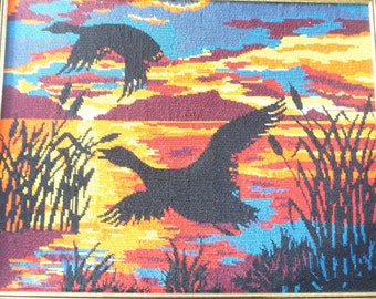 Black Birds, Tapestry/Needlepoint Canvas ,  Finished Needlepoint