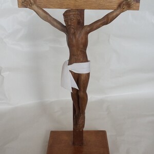 French Crucifix  Carved Wood , vintage Religious Sculpture, Unique