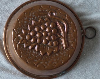Antique Copper Cake Mold,  Lined, Decorate with a bunch of grapes
