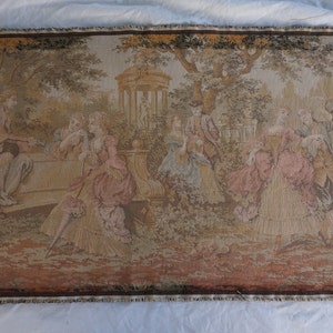 Antique Tapestry, romantic scene, dance, music, wall  art, 1850s