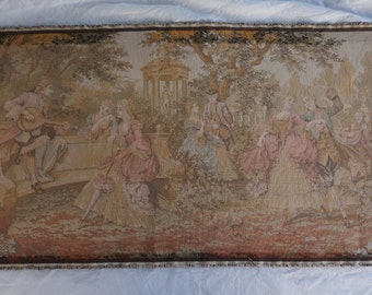 Tapiz antiguo, escena romántica, danza, música, arte mural, década de 1850