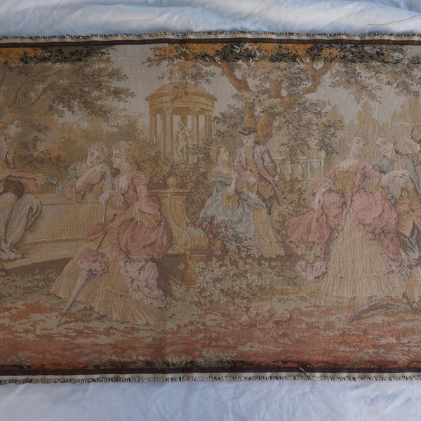 Antique Tapestry, romantic scene, dance, music, wall  art, 1850s