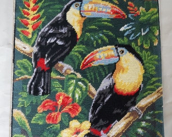 Toucan Vintage Tapestry, Finished Needlepoint