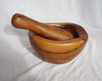 Vintage Olive Wood Pestle and Mortar