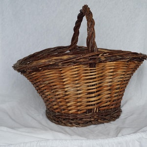 Vintage French wicker basket, vintage gardening basket, country basket.