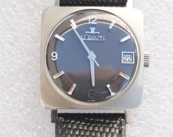 LeCoultre manuell uppdragbar fyrkantig klocka med svart urtavla