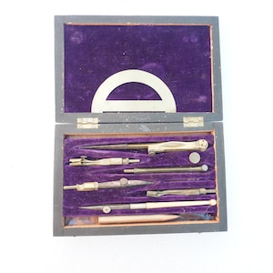 Drawing Tools Set, Vintage set brass compass, 1800s