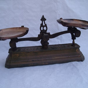 Antique small French   Balance . Roberval Balance. Shop scales 1900s . Vintage Weighing scales .Industrial scales. Shabby chic. Store decor