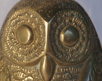 Vintage yellow copper  owl statue, 1950s