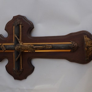 Antique French Crucifix, Jesus Christ, Cross, Religious with holly water, wall decor