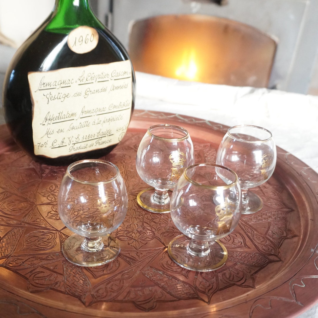 Vintage Cognac Glasses Set of 4: Monogrammed Napoleon Brandy