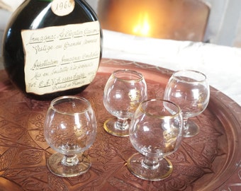 Set of 4 Vintage cognac glasses, brandy glasses,  Monogrammed &quot;N&quot; Napoleon