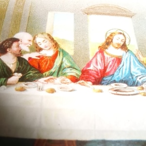 Lithography THE HOLY CENE. Last Supper  Jesus., Jesus Saves Disciple.  Jesus Christ and Disciples