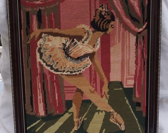 Ballerine, danseuse, tapisserie Français toile, tenture murale, décoration murale, pointe d’aiguille finie,